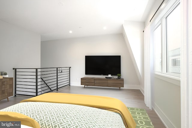 bedroom with hardwood / wood-style flooring