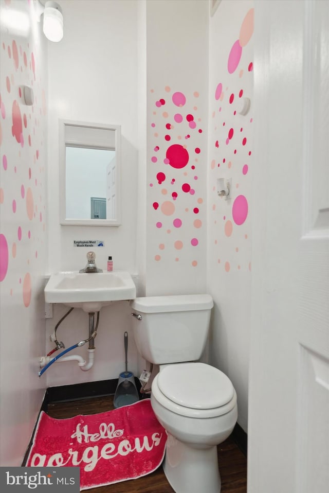 bathroom with sink, toilet, and hardwood / wood-style floors