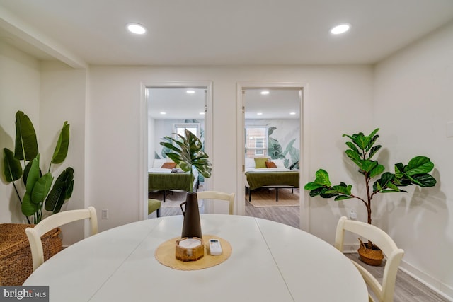 dining area with light wood-type flooring