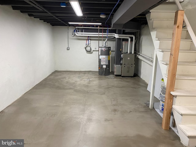 basement featuring gas water heater