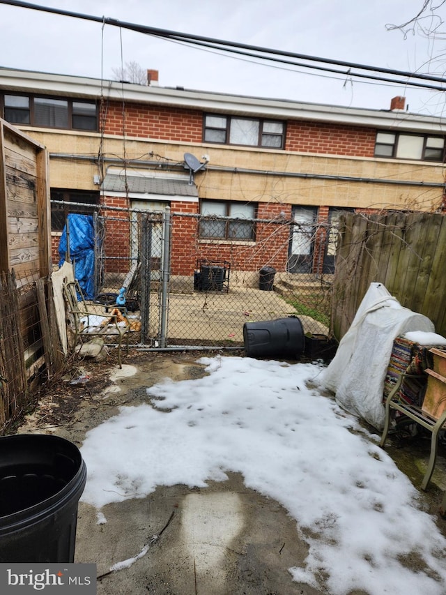 view of snow covered patio