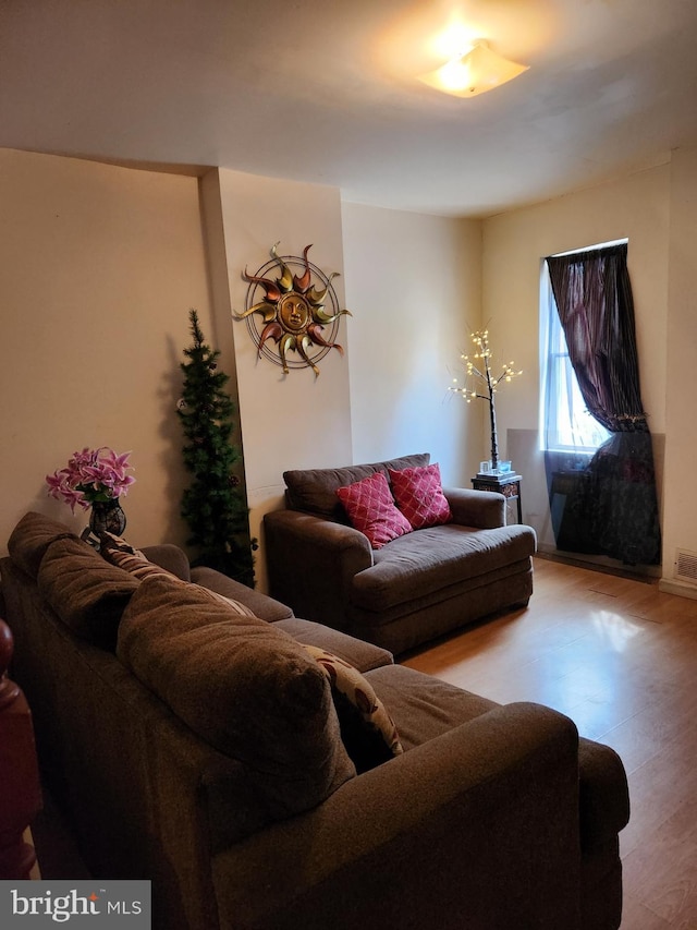 living room with light hardwood / wood-style floors