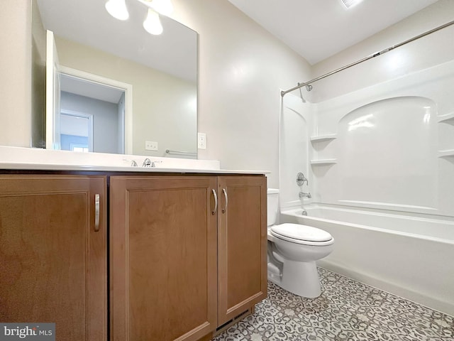 full bathroom with vanity, toilet, and shower / bathtub combination