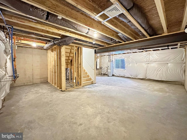 basement featuring water heater