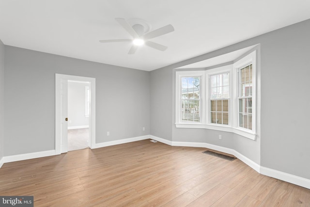 spare room featuring ceiling fan and light hardwood / wood-style floors