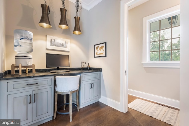 bathroom featuring vanity and wood-type flooring