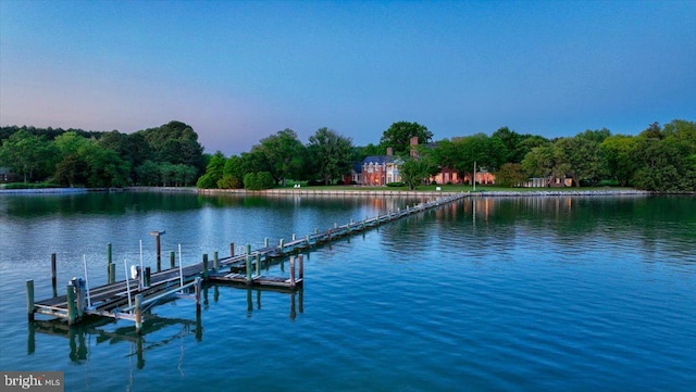 view of dock with a water view