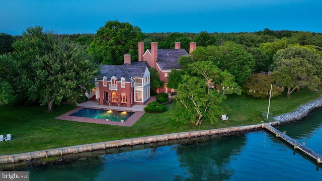 aerial view with a water view