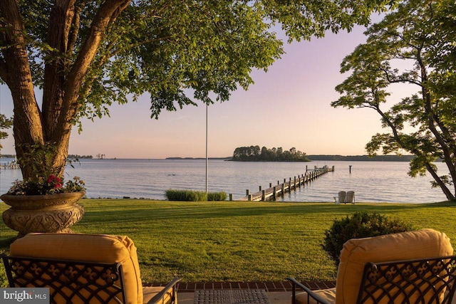 view of water feature featuring a dock