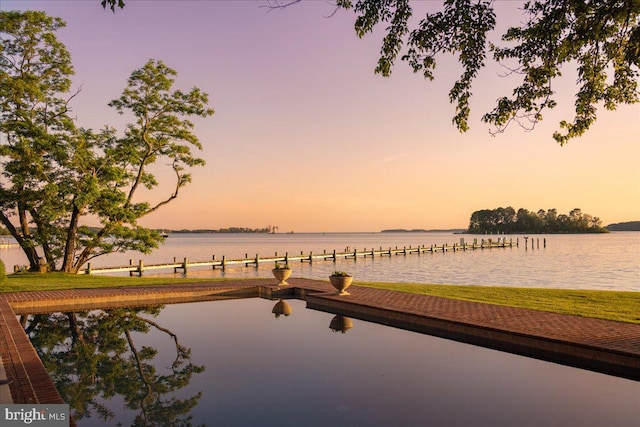 view of water feature with a boat dock