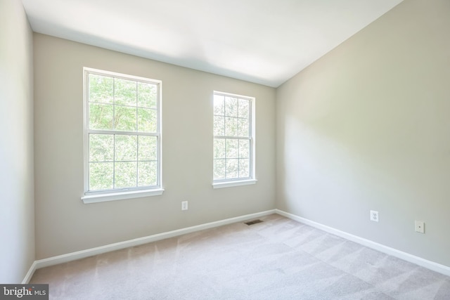 spare room featuring a healthy amount of sunlight and light colored carpet