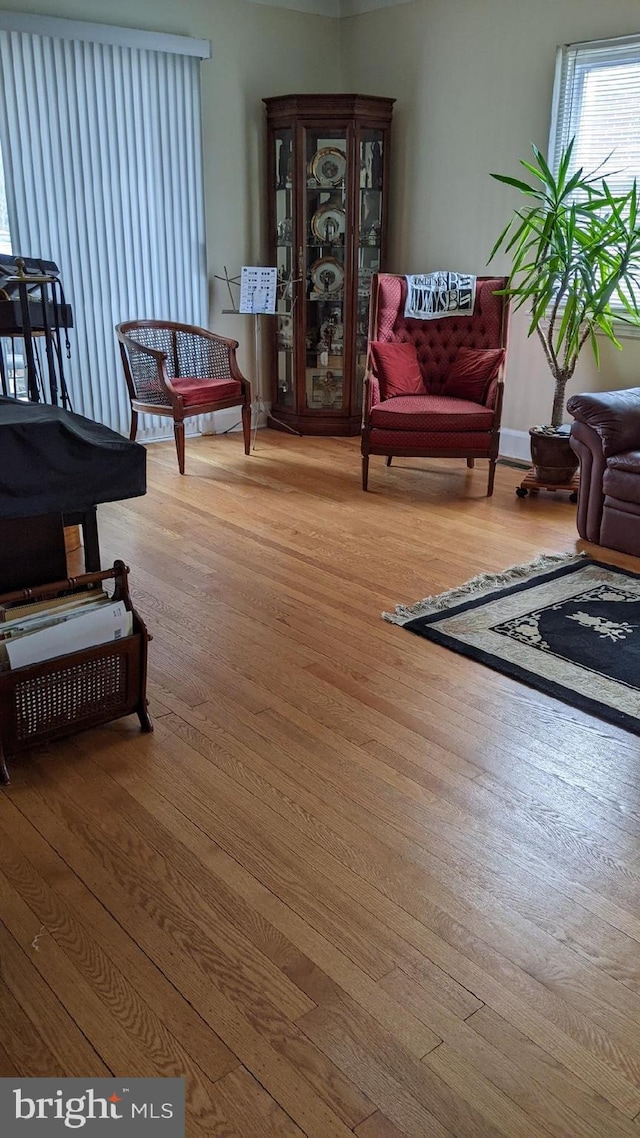 living area with light hardwood / wood-style flooring