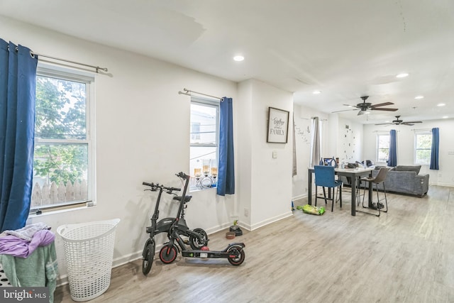 exercise area with a wealth of natural light and hardwood / wood-style floors