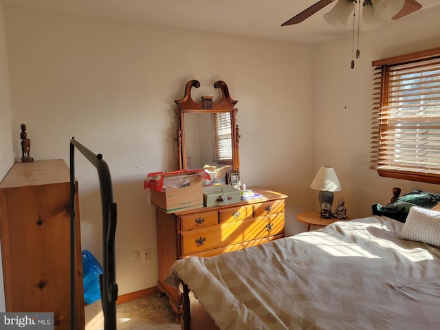 bedroom featuring carpet flooring and ceiling fan