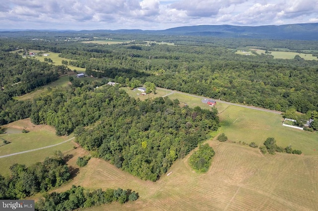 drone / aerial view featuring a mountain view