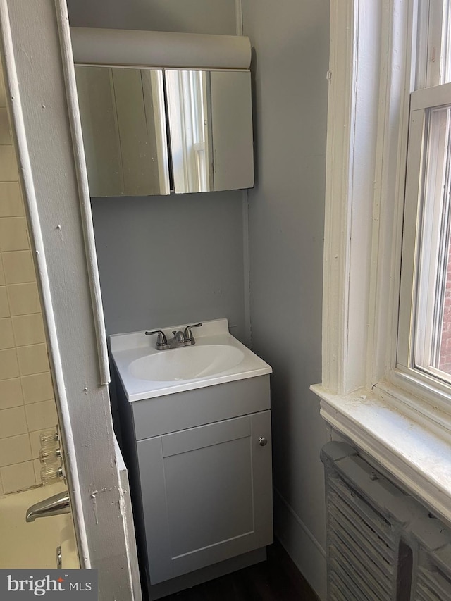 bathroom with a bath and vanity