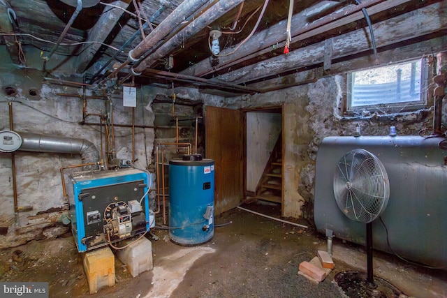 basement featuring water heater