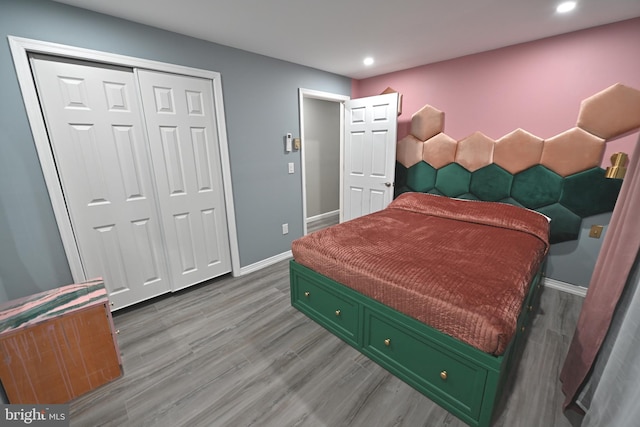 bedroom with a closet and wood-type flooring