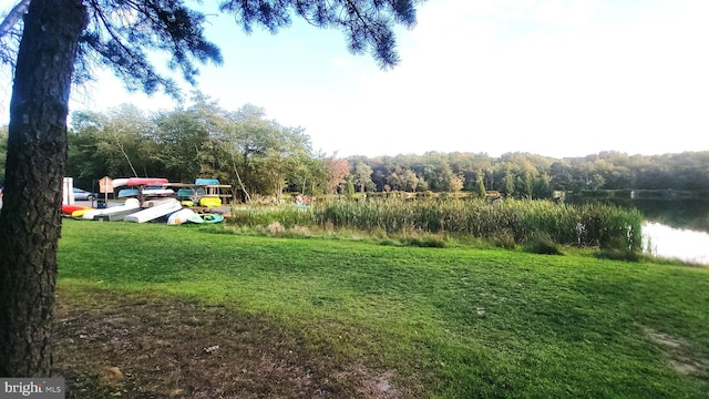 view of yard with a water view