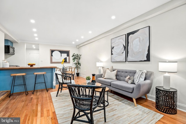 living room with light wood-type flooring