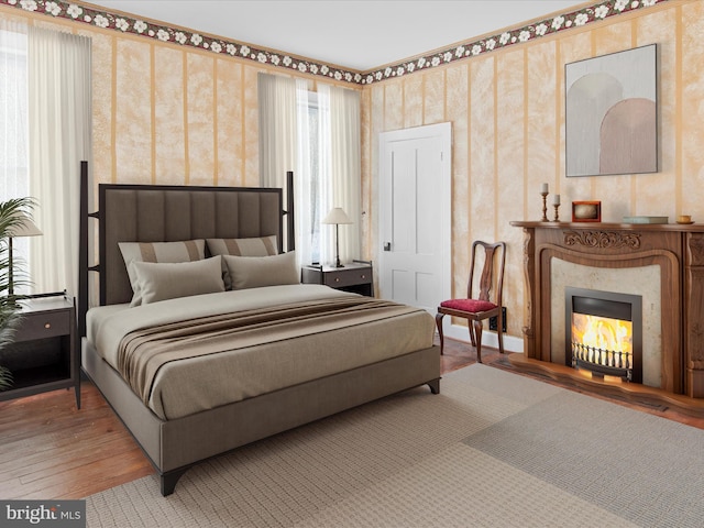 bedroom with light wood-type flooring