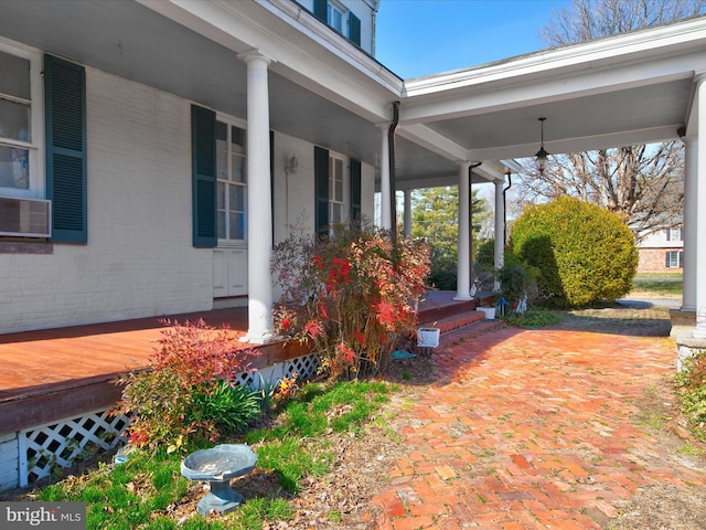 view of terrace featuring covered porch