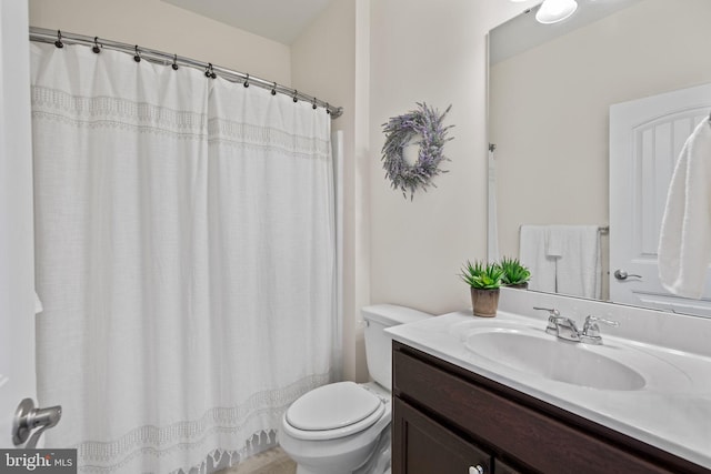 bathroom with toilet and large vanity