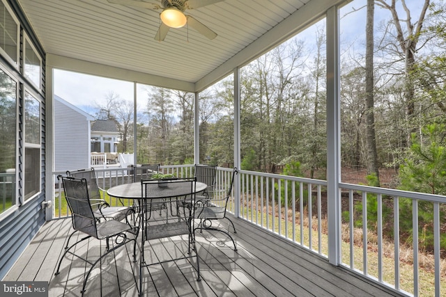 sunroom / solarium featuring ceiling fan and plenty of natural light