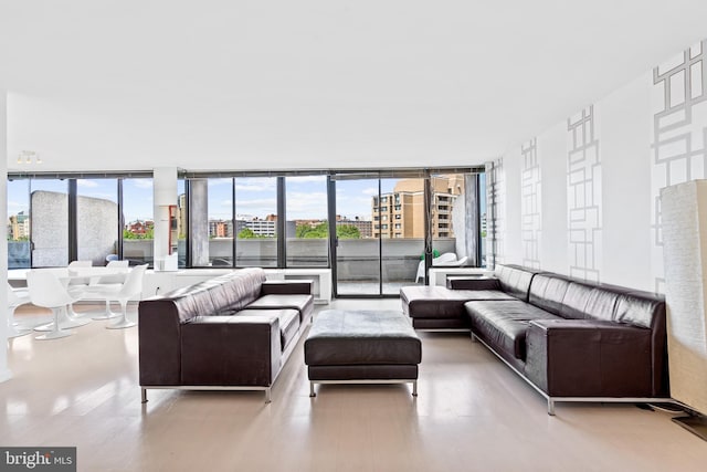 living room with floor to ceiling windows