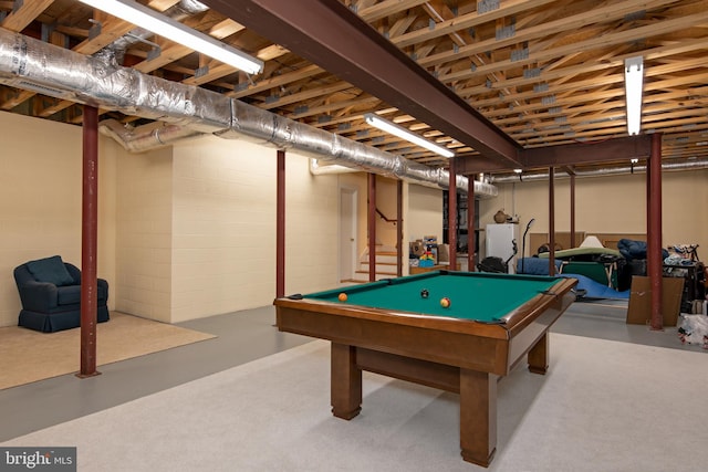 game room with water heater and billiards