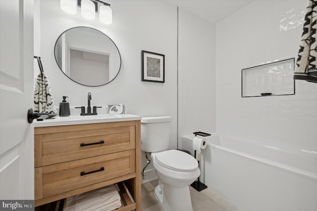 full bathroom with toilet, shower / bathing tub combination, vanity, and tile patterned flooring