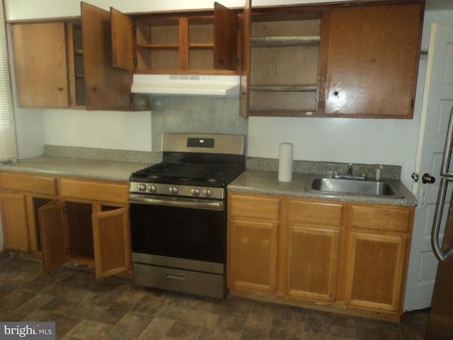 kitchen with stainless steel gas stove and sink