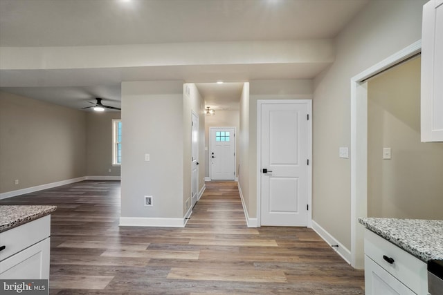 interior space featuring ceiling fan and hardwood / wood-style flooring