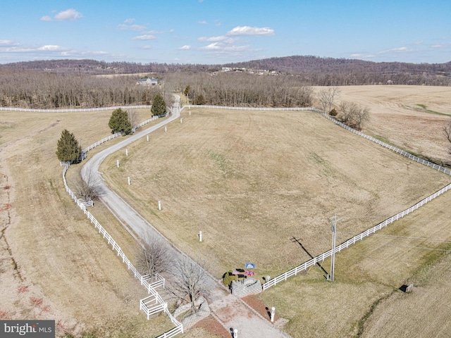 aerial view featuring a rural view