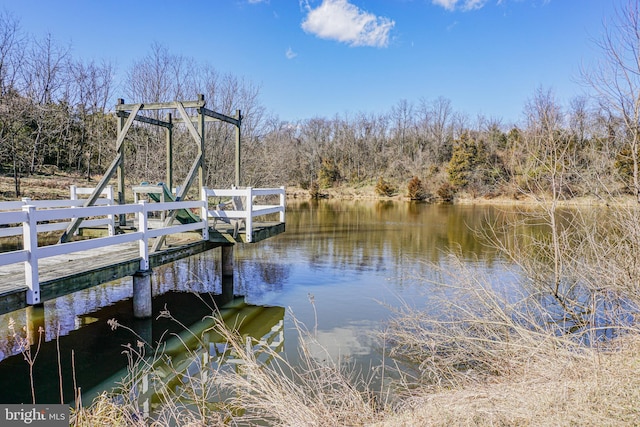 view of dock with a water view