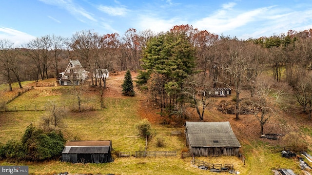 drone / aerial view with a rural view