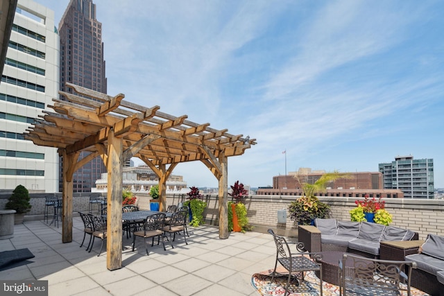 view of patio with a pergola and an outdoor hangout area