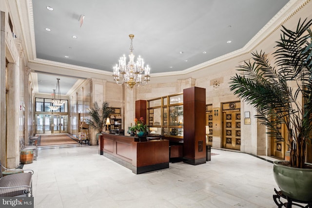 reception with a notable chandelier