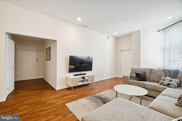 living room featuring light hardwood / wood-style floors