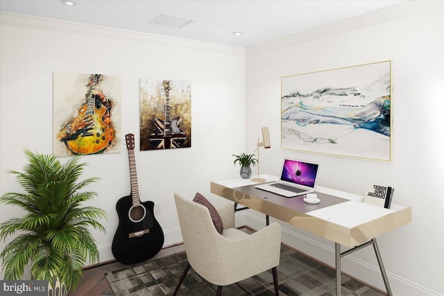 home office featuring crown molding