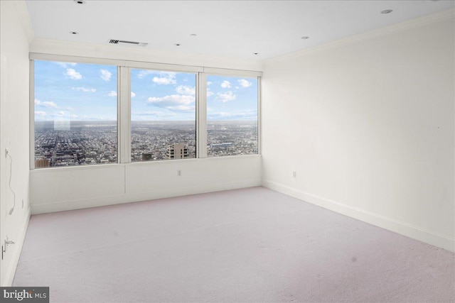 carpeted empty room featuring ornamental molding