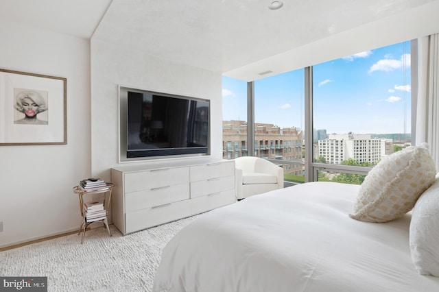 bedroom featuring light colored carpet