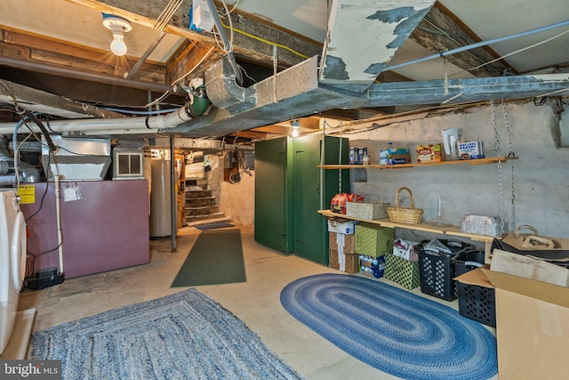 basement featuring gas water heater