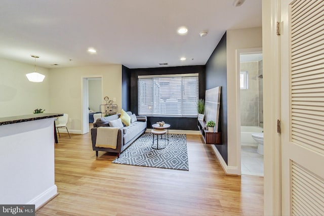 living room featuring light wood-type flooring