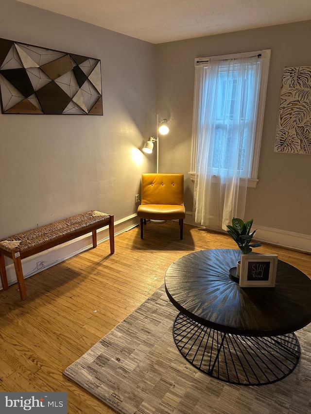 living area with hardwood / wood-style floors