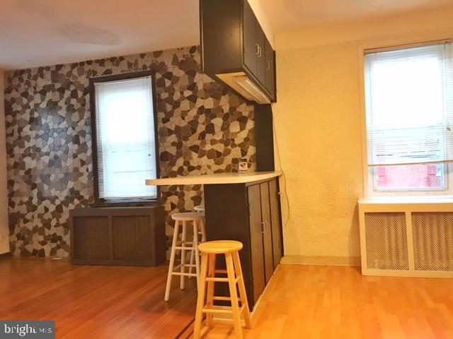 interior space with light hardwood / wood-style floors and radiator