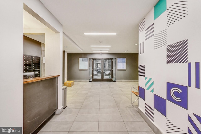 hallway with light tile flooring