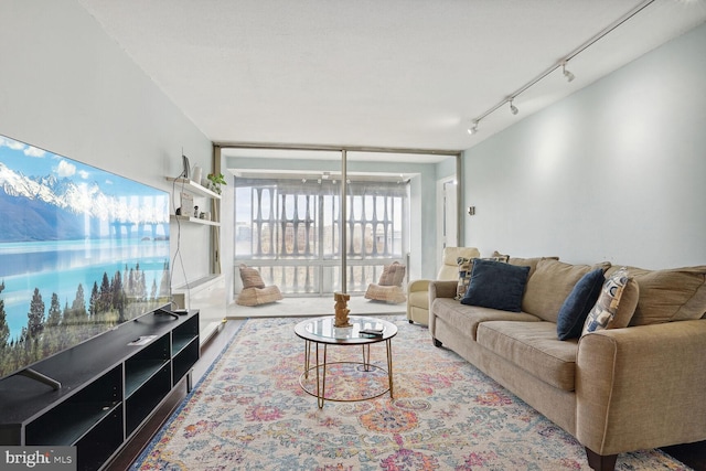 living room with rail lighting