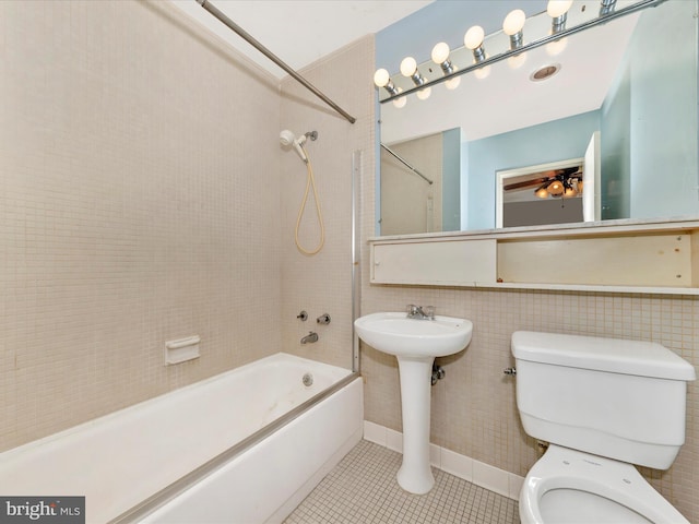 full bathroom featuring tile patterned floors, sink, shower / bath combination, and toilet