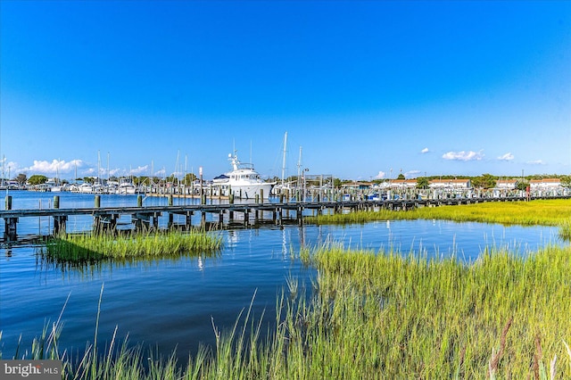 view of dock featuring a water view